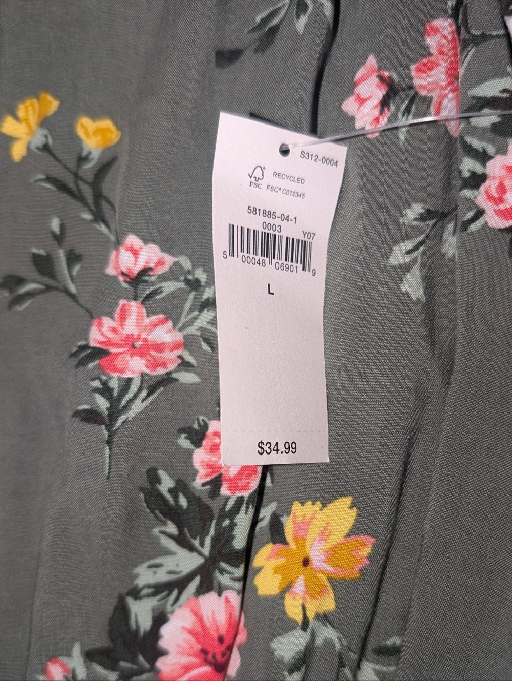 NWT Old Navy Mid Length Dress Green Floral Print V Neckline - Picture 5 of 9